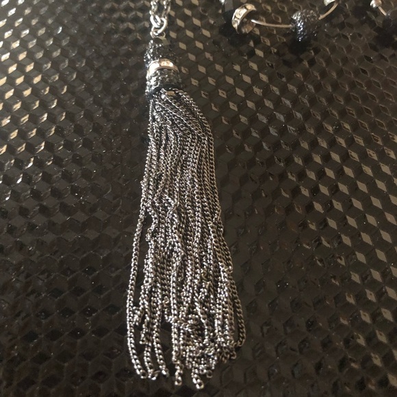 Silver tone necklace/earrings set, Chain Tassel, Black & Silver Beading, NWT - Picture 3 of 4